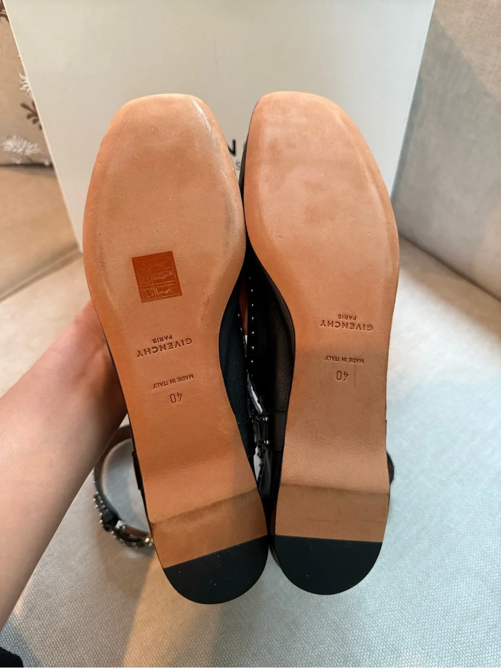 Givenchy Black Studded Leather Strappy Square-Toe Flats